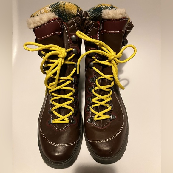 LFL lust for life Brown faux leather funky plaid chunky lug sole Boots 10 - Picture 2 of 7